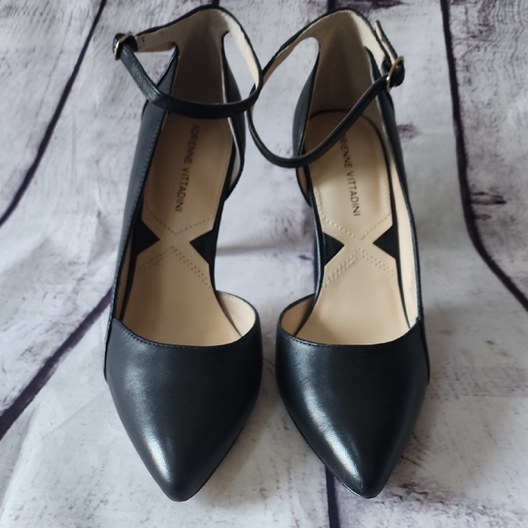 EUC Adrienne Vittadini Nili Dress Pump Black Leather Heels Women's Size 8.5 - Picture 1 of 12